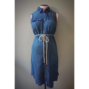 LIZ LANGE Denim Blue Front Button Maternity Dress